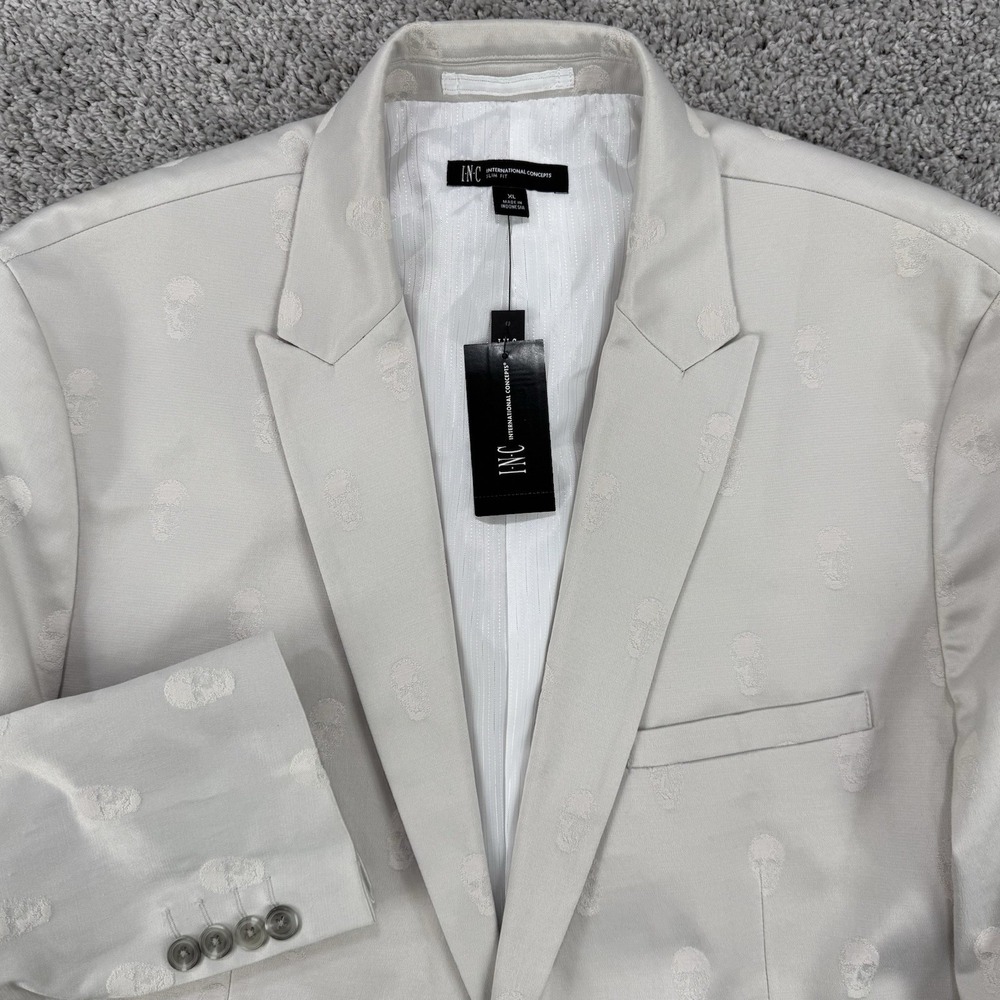 INC International Concepts Blazer Mens XL NWT Bleached Oak Skulls AOP Peak Lapel